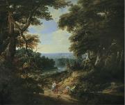 unknow artist Landscape with a castle and figures painting